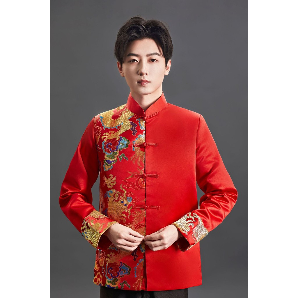 Men Tang Suit Top Dragon Long Sleeve CNY Traditional Chinese Coat Improved Pattern Brocade - DZ5-1 - Image 3