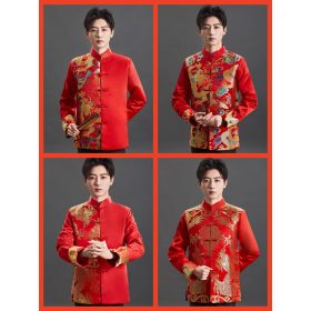Men Tang Suit Top Dragon Long Sleeve CNY Traditional Chinese Coat Improved Pattern Brocade - DZ6-1 - Image 2