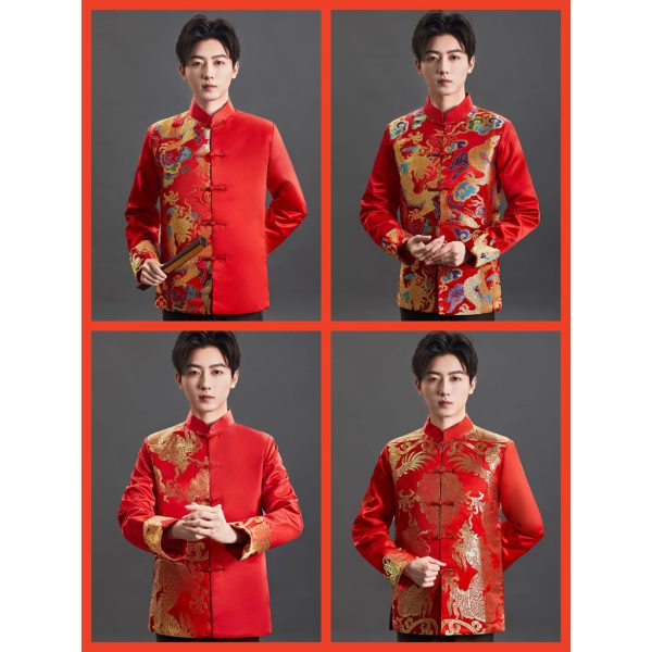 Men Tang Suit Top Dragon Long Sleeve CNY Traditional Chinese Coat Improved Pattern Brocade - DZ6-1
