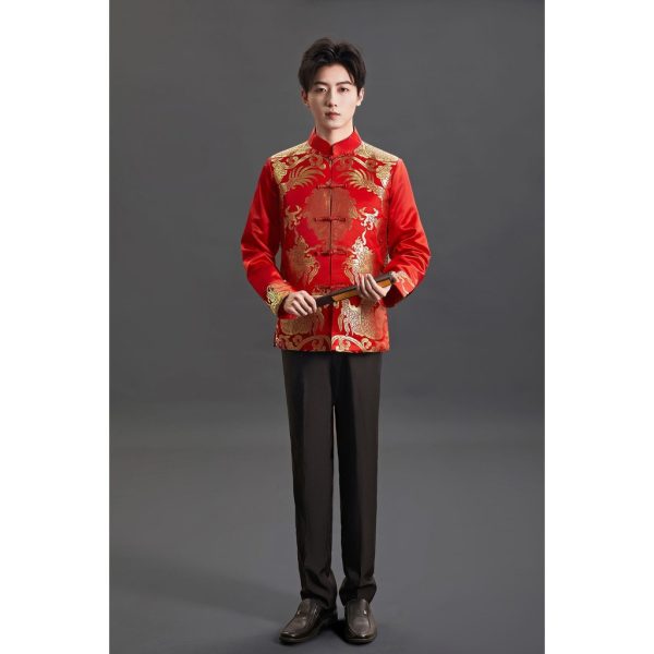 Men Tang Suit Top Dragon Long Sleeve CNY Traditional Chinese Coat Improved Pattern Brocade - DZ6-1