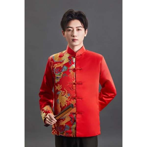 Men Tang Suit Top Dragon Long Sleeve CNY Traditional Chinese Coat Improved Pattern Brocade - DZ5-1