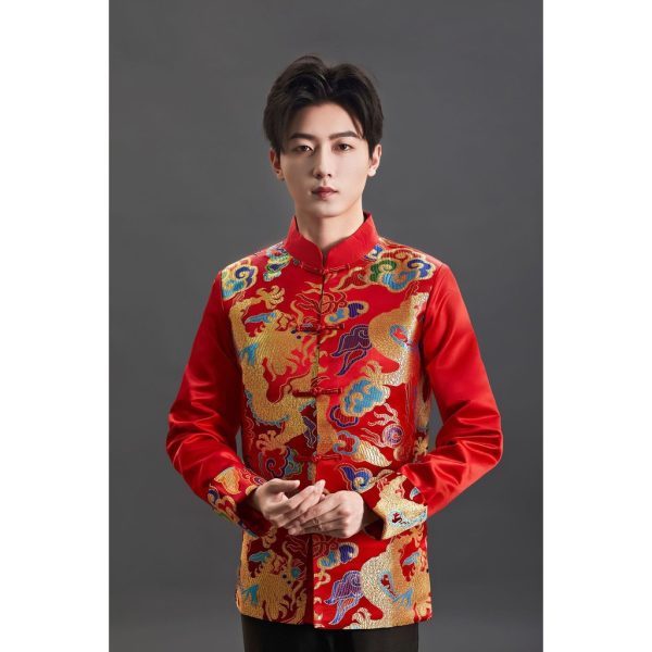 Men Tang Suit Top Dragon Long Sleeve CNY Traditional Chinese Coat Improved Pattern Brocade - DZ5-2