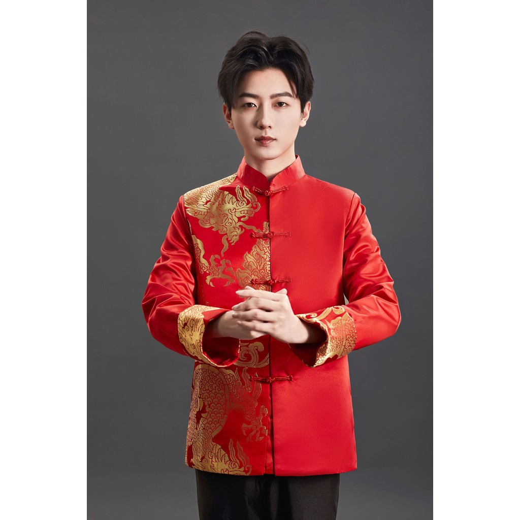 Men Tang Suit Top Dragon Long Sleeve CNY Traditional Chinese Coat Improved Pattern Brocade - DZ6-1 - Image 1