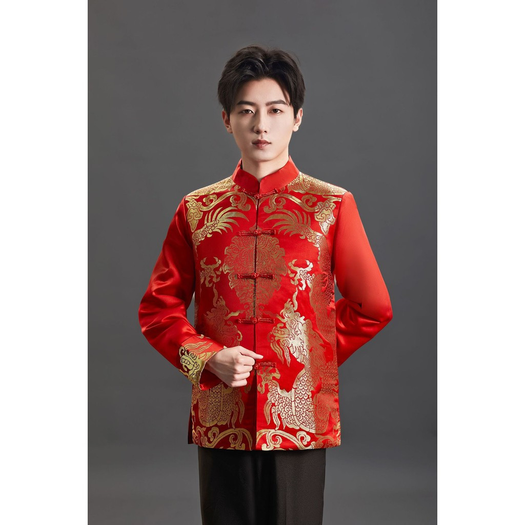 Men Tang Suit Top Dragon Long Sleeve CNY Traditional Chinese Coat Improved Pattern Brocade - DZ6-2 - Image 1
