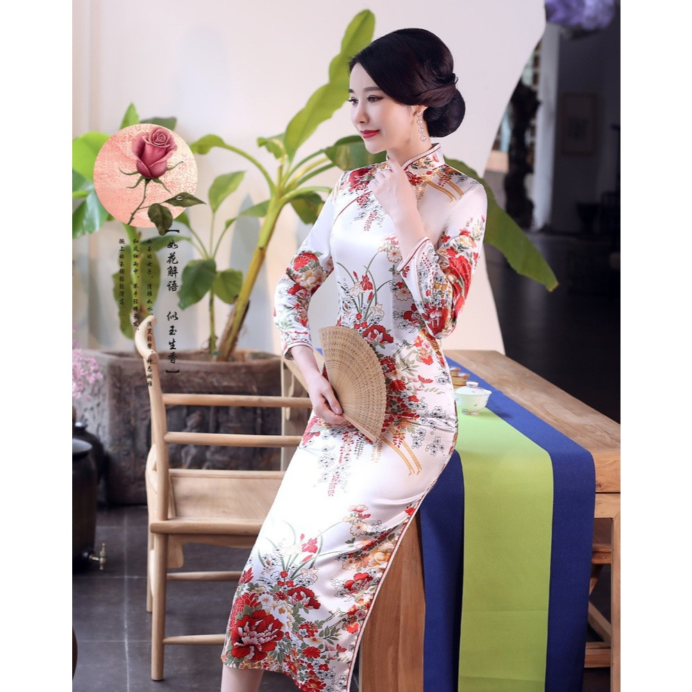 Traditional Cheongsam Dress Muslim Women Plus Size - White - Image 3