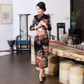Traditional Cheongsam Dress Muslim Women Plus Size - Black - Image 1
