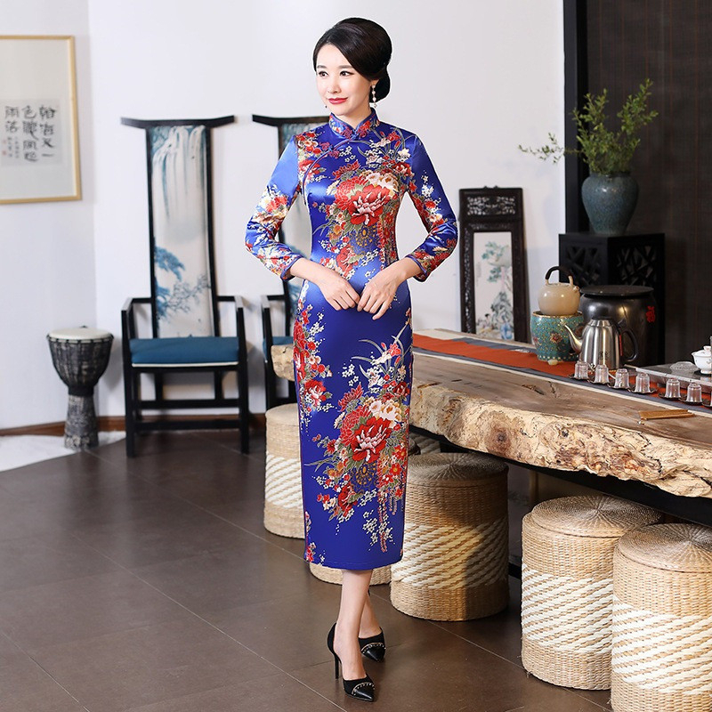 Traditional Cheongsam Dress Muslim Women Plus Size - Blue - Image 1