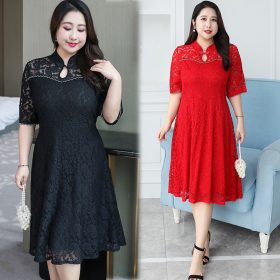 Lace Cheongsam/Qipao Dress Chinese New Year Plus Size - Black - Image 2