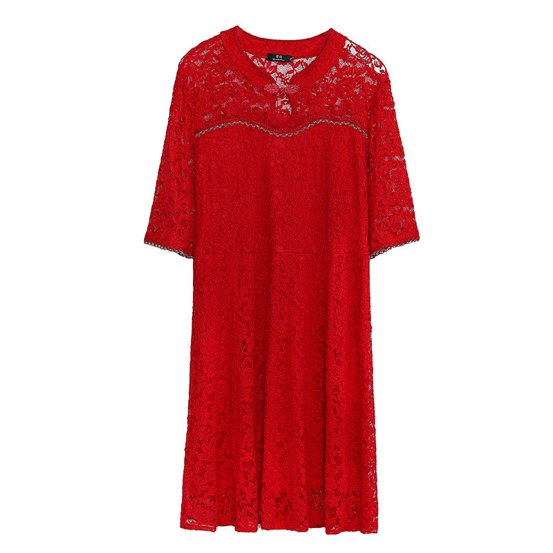 Lace Cheongsam/Qipao Dress Chinese New Year Plus Size - Red - Image 3