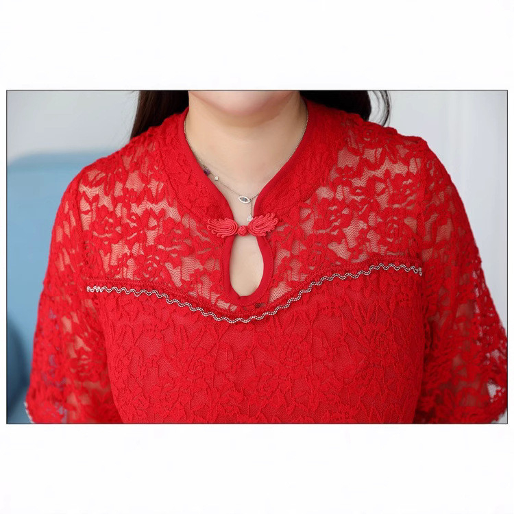 Lace Cheongsam/Qipao Dress Chinese New Year Plus Size - Red - Image 4