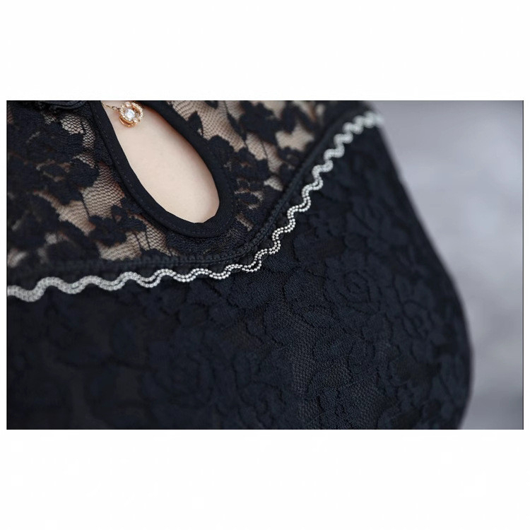 Lace Cheongsam/Qipao Dress Chinese New Year Plus Size - Black - Image 6