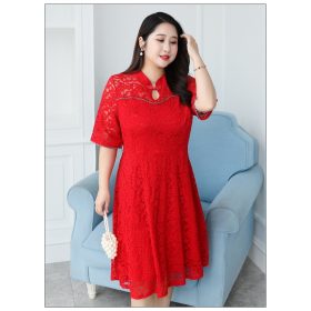 Lace Cheongsam/Qipao Dress Chinese New Year Plus Size - Red