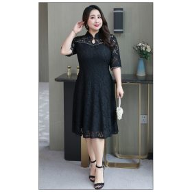 Lace Cheongsam/Qipao Dress Chinese New Year Plus Size - Black - Image 4