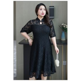 Lace Cheongsam/Qipao Dress Chinese New Year Plus Size - Black