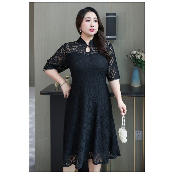 Lace Cheongsam/Qipao Dress Chinese New Year Plus Size - Black