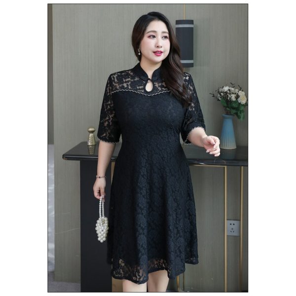 Lace Cheongsam/Qipao Dress Chinese New Year Plus Size - Black