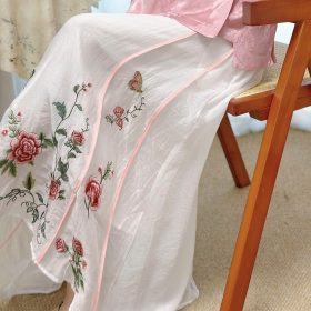 Summer Skirt Ethnic Design with Heavy Industrial Embroidery Elastic Waist Mid-Length to Over-the-Knee - White - Image 1