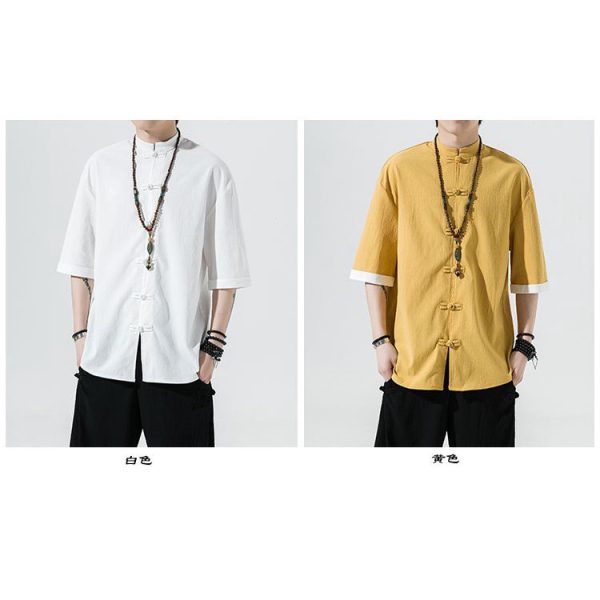 Traditional Chinese Men's Clothing Chinese Style Tang Suit Hanfu Tea Clothes New Year Annual Ice Silk Male Youth Summer Trend Loose Short - Yellow