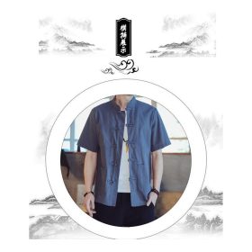 Men's Flax Jacquard Long Sleeve Shirt in China Retro Tops - Khaki - Image 3