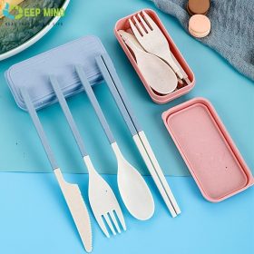 Portable Wheat Cutlery Set Travel Spoon Fork Chopstick Box / Spoon Set / Door gift / Wedding gift - Pink - Image 3