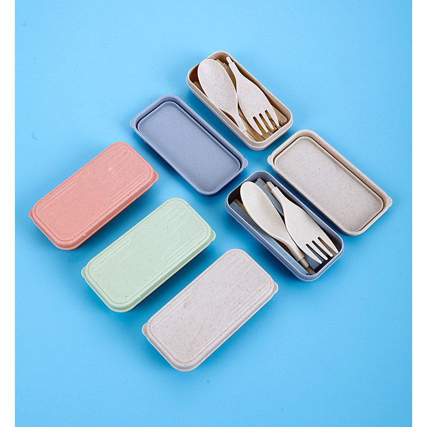 Portable Wheat Cutlery Set Travel Spoon Fork Chopstick Box / Spoon Set / Door gift / Wedding gift - Pink - Image 2