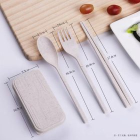 Portable Wheat Cutlery Set Travel Spoon Fork Chopstick Box / Spoon Set / Door gift / Wedding gift - Brown