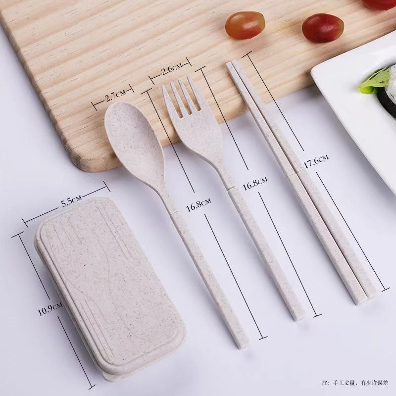Portable Wheat Cutlery Set Travel Spoon Fork Chopstick Box / Spoon Set / Door gift / Wedding gift - Brown - Image 1