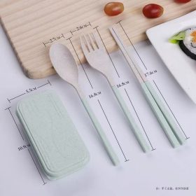 Portable Wheat Cutlery Set Travel Spoon Fork Chopstick Box / Spoon Set / Door gift / Wedding gift - Green