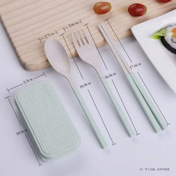 Portable Wheat Cutlery Set Travel Spoon Fork Chopstick Box / Spoon Set / Door gift / Wedding gift - Green