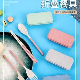 Portable Wheat Cutlery Set Travel Spoon Fork Chopstick Box / Spoon Set / Door gift / Wedding gift - Pink - Image 12