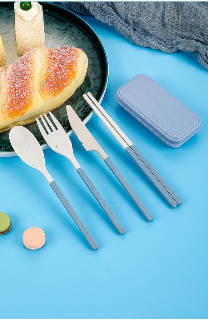Portable Wheat Cutlery Set Travel Spoon Fork Chopstick Box / Spoon Set / Door gift / Wedding gift - Blue