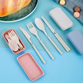 Portable Wheat Cutlery Set Travel Spoon Fork Chopstick Box / Spoon Set / Door gift / Wedding gift - Pink - Image 4
