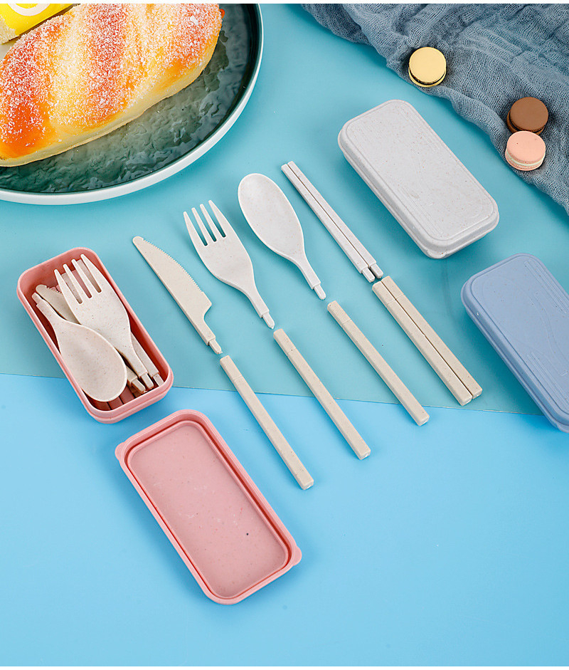 Portable Wheat Cutlery Set Travel Spoon Fork Chopstick Box / Spoon Set / Door gift / Wedding gift - Pink - Image 4