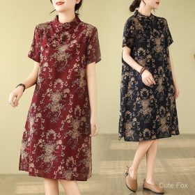 Chinese Style qipao CNY Clothes 2026 Cheongsam Dress Women Plus size dress - Navy Blue - Image 3