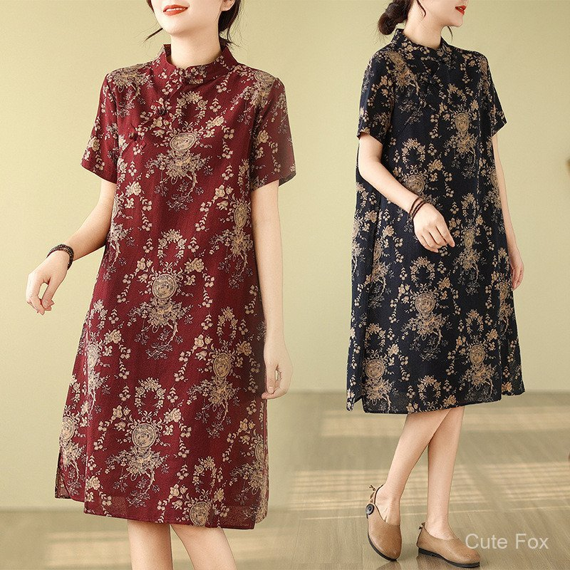 Chinese Style qipao CNY Clothes 2026 Cheongsam Dress Women Plus size dress - Navy Blue - Image 3
