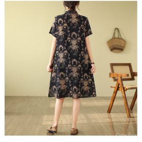 Chinese Style qipao CNY Clothes 2026 Cheongsam Dress Women Plus size dress - Navy Blue - Image 2
