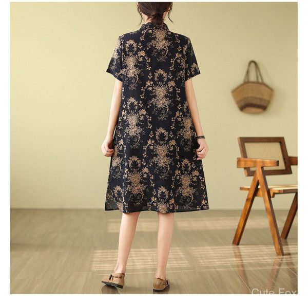 Chinese Style qipao CNY Clothes 2026 Cheongsam Dress Women Plus size dress - Navy Blue