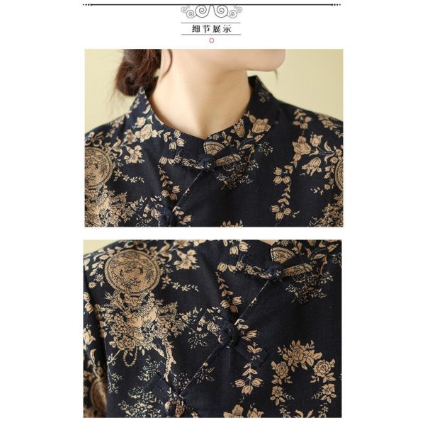 Chinese Style qipao CNY Clothes 2026 Cheongsam Dress Women Plus size dress - Navy Blue