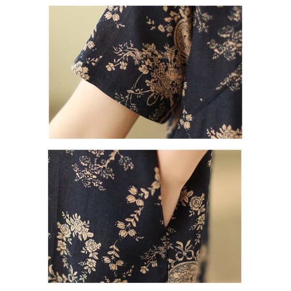 Chinese Style qipao CNY Clothes 2026 Cheongsam Dress Women Plus size dress - Navy Blue