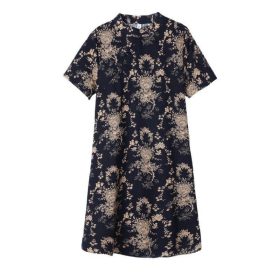 Chinese Style qipao CNY Clothes 2026 Cheongsam Dress Women Plus size dress - Navy Blue - Image 8
