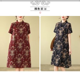 Chinese Style qipao CNY Clothes 2026 Cheongsam Dress Women Plus size dress - Navy Blue - Image 4