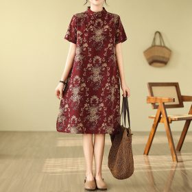 Chinese Style qipao CNY Clothes 2026 Cheongsam Dress Women Plus size dress - Wine Red - Image 3