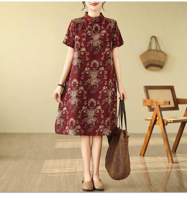 Chinese Style qipao CNY Clothes 2026 Cheongsam Dress Women Plus size dress - Wine Red