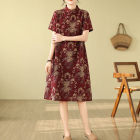 Chinese Style qipao CNY Clothes 2026 Cheongsam Dress Women Plus size dress - Wine Red - Image 2