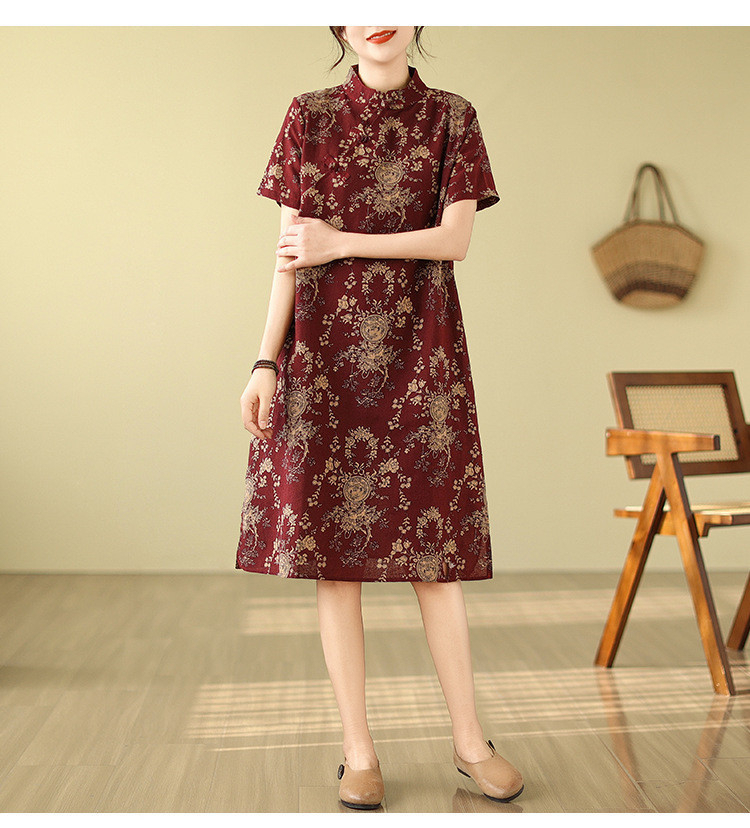 Chinese Style qipao CNY Clothes 2026 Cheongsam Dress Women Plus size dress - Wine Red - Image 2