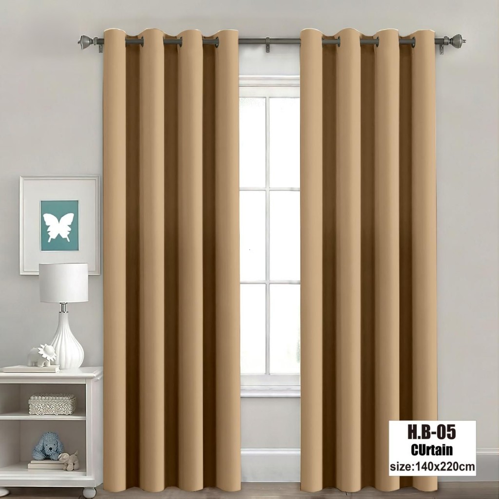 7ft Blackout Curtain Blackout Plain Curtain For Window Thermal Insulated Reduce Noise - Beige Yellow - Image 1
