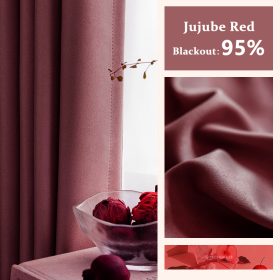 Blackout Thick Curtain Ring Type - Jujube Red - Image 1
