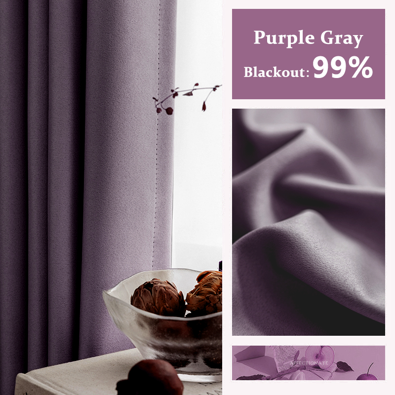 Blackout Thick Curtain Ring Type - Purple Gray - Image 1