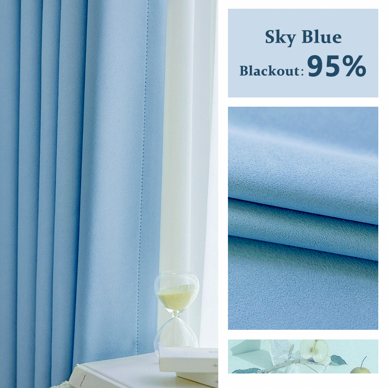 Blackout Thick Curtain Ring Type - Sky Blue - Image 1
