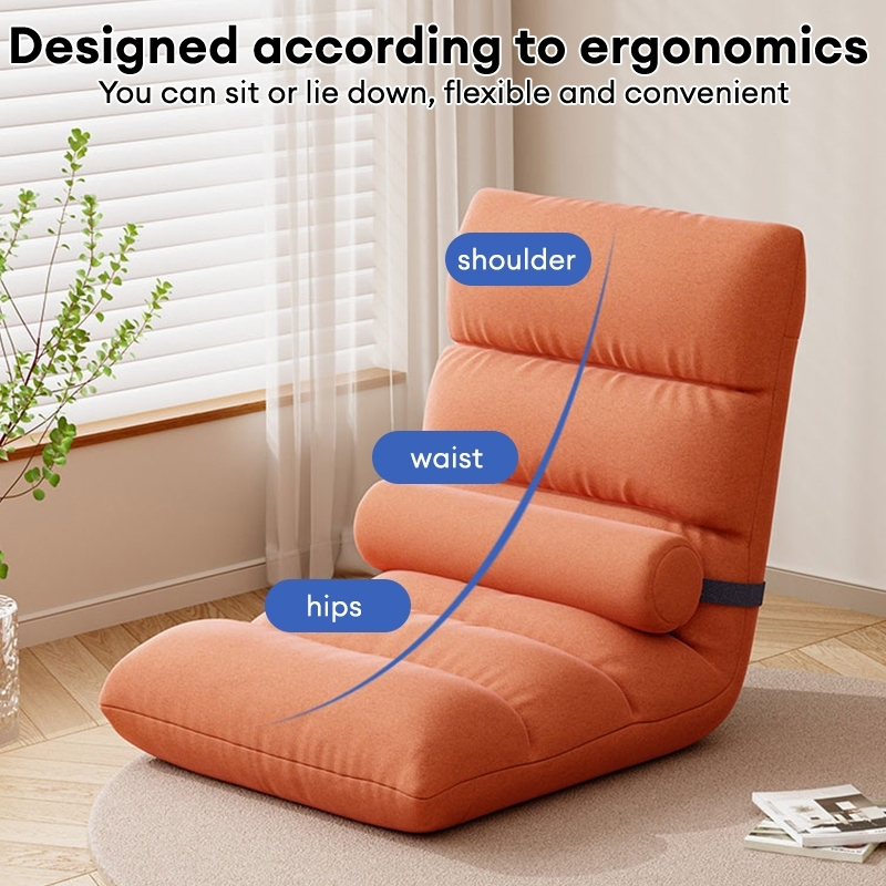 Lazy Sofa japanese chair Tatami Bed Backrest Magic Lazy Small Sofa Bedroom Floor Armchair Foldable - Grey (B-small) - Image 4